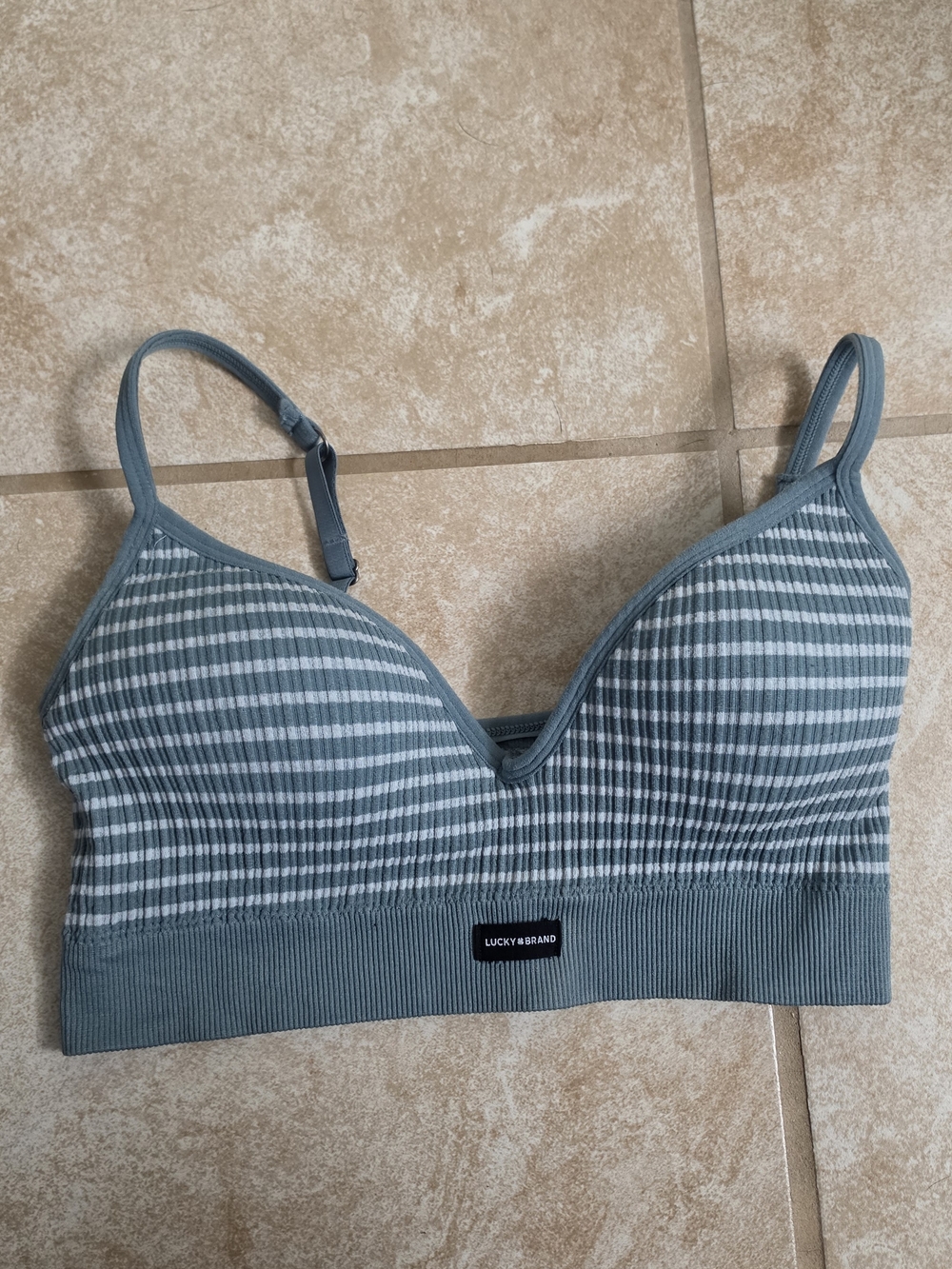 Lucky Brand Seafoam and White Ribbed Wireless Bralette